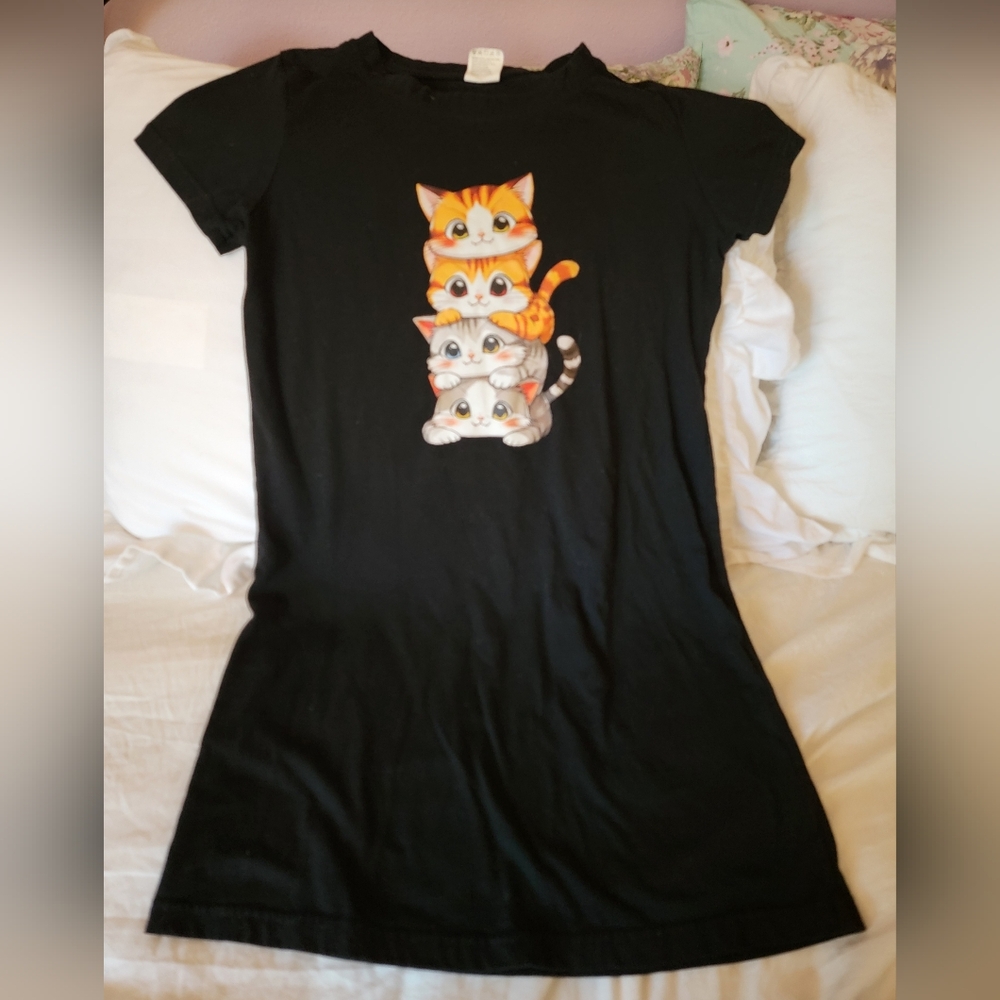 Black Cat Graphic Girls T-Shirt Dress